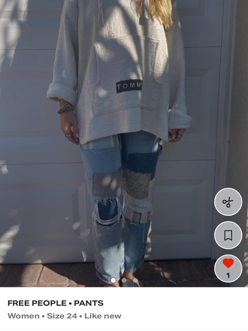 Free People Mixed Patchwork Light Blue Denim Boyfriend Jeans